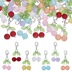 (52) Непрозрачная лаванда 42шт. стеклянные подвесные украшения в виде вишни, с акриловыми застежками в виде листьев и клешней лобстера, разноцветные, 37.5 мм