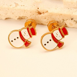 Снеговик Рождество 304 серьги-гвоздики из нержавеющей стали, золотые, снеговик, 10x7 мм