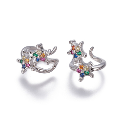 Platinum Brass Cubic Zirconia Cuff Earrings, Star, Platinum, 10x1.5~14mm