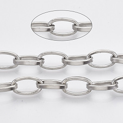 Нержавеющая Сталь Устойчивы к потускнению 304 цепи из нержавеющей стали, с катушкой, несварные, Плоско-овальные, цвет нержавеющей стали, ссылка: 16x9x2.5 mm, около 32.8 футов (10 м) / рулон