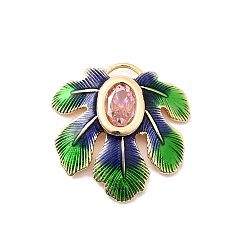 Зеленый Латунные микро проложить кубического циркония подвески, лист прелести, с эмалью, реальный 18 k позолоченный, зелёные, 21.5x21.5x4 мм, отверстие : 4x1.5 мм