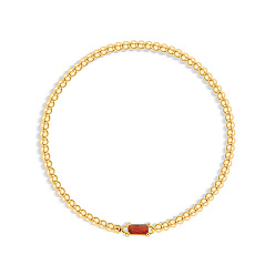 (123L) Белый крем непрозрачный блеск Браслеты из нержавеющей стали с инкрустацией кубическим цирконием и камнями по знаку зодиака., круглые браслеты из бисера для женщин, прямоугольные, реальный 304 k позолоченный, огнеупорный кирпич, 18 дюйм (6.69 см)