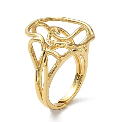 Real 18K Gold Plated Rack Plating Brass Wire Wrap Cat Adjustable Rings for Women, Lead Free & Cadmium Free, Real 18K Gold Plated, US Size 7 1/4(17.5mm)