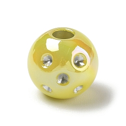 Yellow UV Plating Opaque Acrylic European Bead Rhinestone Settings, Large Hole Beads, Iridescent, Round, Yellow, 15.5x14.5mm, Hole: 4.5mm, Fit for 2mm Rhinestone