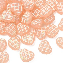 Легкий Лосось Полупрозрачные смоляные вафельные бусины, голографические бусы, сердце с тартаном, с эмалью, светлый померанцевый, 13x15.5x7 мм, отверстие : 2 мм