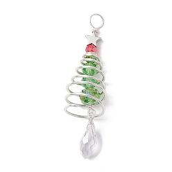 Прозрачный Рождественские тематические медные армированные стеклянные большие подвески, с латунной звездой, рождественская елка, граненые, серебряные, прозрачные, 54~55x15 мм, отверстие : 4 мм