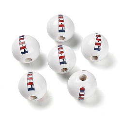 Lighthouse Европейский бисер из натурального дерева, Серия Ocean, бусины лотоса с принтом 16 мм, бусины с большим отверстием, маяк, 16x15 мм, отверстие : 4 мм