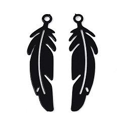 Черный 430 подвеска из нержавеющей стали, окрашенная распылением, подвески в форме пера, чёрные, 22x6x0.3 мм, отверстие : 1.1 мм