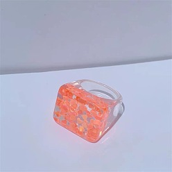Коралловый Кольца из смолы для женщин, прямоугольные, с пластиковыми блестка бисером, коралл, внутренний диаметр: 17 мм