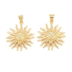 Настоящее золото 18K Латунные подвески, солнечные чары, без кадмия и без свинца, стойки покрытие, долговечный, реальный 18 k позолоченный, 25.5x23x4 мм, отверстие : 3x5 мм