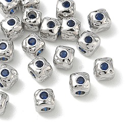 Blue SHEGRACE Brass Cubic Zirconia Beads, Cube, Cadmium Free & Lead Free & Nickel Free, Platinum, Blue, 4x4x4mm, Hole: 1.6mm