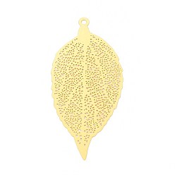 Настоящее золото 18K Латунные большие кулоны, лист, гравированные металлические украшения, долговечный, без никеля , реальный 18 k позолоченный, 79x36x0.2 мм, отверстие : 2.5 мм