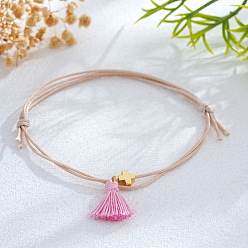 Pink Хлопковые браслеты с кисточками, браслеты из полиэфирного волокна для женщин, крестик, с латунным, розовые, внутренний диаметр: 11.02 дюйм (28 см)