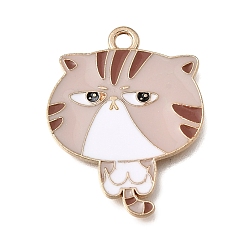 Seashell Color Alloy Enamel Pendants, Cat Shape Charms, Light Gold, Seashell Color, 27x21x1mm, Hole: 2mm