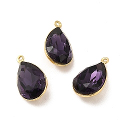 Индиго Стеклянные подвески из латуни с покрытием стойки, граненые амулеты-капли, реальный 18 k позолоченный, без свинца и без кадмия, индиговые, 17x10.5x8 мм, отверстие : 1 мм