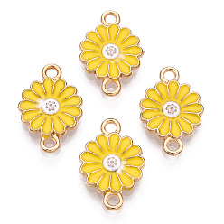Gold Zinc Alloy Enamel Sunflower Connector Charms, Flower Links, Light Gold, Gold, 18x12x2mm, Hole: 1.8mm