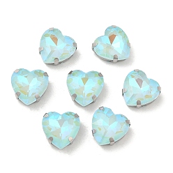 Аквамарин Мокко флуоресцентное(ми) сердце, пришитое стразами, многожильных ссылки, с настройками латуни, аксессуары для одежды, аквамарин, 12x12x6.5 мм, отверстие : 1 мм