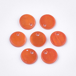 Tomato Freshwater Shell Charms, Dyed, Flat Round, Tomato, 10x1.5~2mm, Hole: 1.5mm