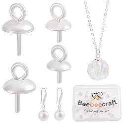 Mixed Color 40Pcs 4 Styles 304 Stainless Steel Cup Pearl Peg Bails Pin Pendants, For Half Drilled Beads, Mixed Color, 6.5~8.5x4~5mm, Hole: 1.5~2mm, 10pcs/style