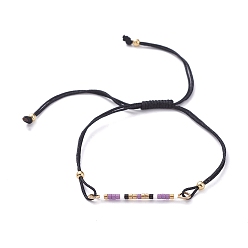 Лиловый Регулируемые плетеные браслеты из бисера, с бусинами miyuki delica, японский бисер, латунные круглые бусины и нейлоновые нити, сирень, 3/4 дюйм ~ 3-1/8 дюйм (1.8~8 см)