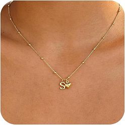 Letter S Женские латунные подвески в виде инициалов и сердца, реальный 14 k позолоченный, Письмо с, 15.75 дюйм (40 см)
