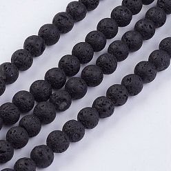 Lava Rock Natural Lava Rock Beads Strands, Round, 6~7mm, Hole: 1mm, about 63pcs/strand, 15.35 inch