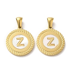 Letter Z Ионное покрытие (ip) 304 подвески из нержавеющей стали, плоские круглые подвески-ракушки с буквой, золотые, Письмо Z, 20.5x17.5x1.5 мм, отверстие : 2.5x4.5 мм