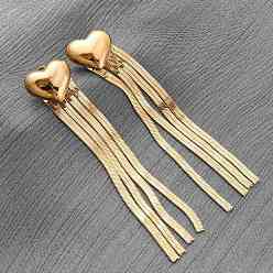 Настоящее золото 18K 304 из нержавеющей стали серьги, сердце, ионное покрытие (ip), серьги-подвески с кисточками, реальный 18 k позолоченный, 92x17.5 мм