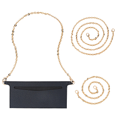 Черный 1 шт. прямоугольные вставки-органайзеры для сумок из искусственной кожи, с 2шт. 2 стилями цепочка из цинкового сплава для сумки через плечо, золотые, чёрные, 220x80x3 мм, отверстие : 7x8 мм