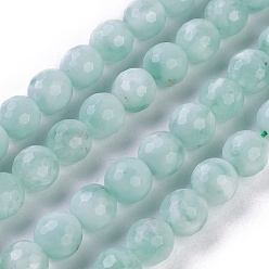 Natural Glass Natural Glass Beads Strands, Aqua Blue, Faceted, Round, 6~6.5mm, Hole: 1mm, about 64~67pcs/strand, 15.3 inch~15.75 inch(39~40cm)
