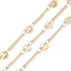 Real 14K Gold Plated Brass Coffee Bean Chains, with Ball Chains, Soldered, with Spools, Cadmium Free & Lead Free, Real 14K Gold Plated, 8.5x7x1.5mm, 19.5x3x1.5mm