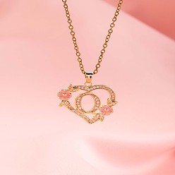 Letter O Латунные кристаллы горный хрусталь полые розы сердце с подвеской в виде буквы для женщин, с розовым эмали, золотые, Письмо O, 19.69 дюйм (50 см)