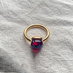 Темно-Красный Квадратный 304 нержавеющая сталь со стеклянными кольцами для пальцев, золотые, темно-красный, 10 мм, размер США 7 (17.3 мм)