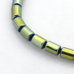 Зеленое Покрытие Гальванизировать немагнитных синтетический гематит бисер пряди, бисер нитей, колонка, зеленый покрытием, 5x4 мм, отверстие : 1 мм, около 75 шт / нитка, 15.7 дюйм