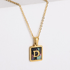 Letter D 304 ожерелья с прямоугольной подвеской из натуральной ракушки пауа из нержавеющей стали для женщин, реальный 18 k позолоченный, Буква D, 17.72 дюйм (45 см)