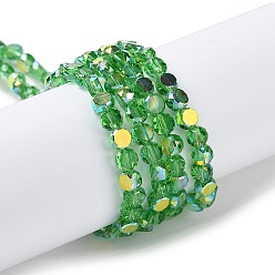 Зеленый Прозрачные стеклянные бусины гальваническим пряди, с покрытием AB цвета, граненые, плоско-круглые, зелёные, 4x4x2.5 мм, отверстие : 1.1 мм, около 145~155 шт / нитка, 20.08''~21.65'' (51~55 см)