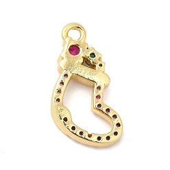 Real 18K Gold Plated Rack Plating Brass Pave Cubic Zirconia Pendants, Long-Lasting Plated, Cadmium Free & Lead Free, Christmas Socking, Real 18K Gold Plated, 15x10x2.5mm, Hole: 1.2mm