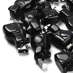 Обсидиан Природного индийского агата подвески, с 201 вывод из нержавеющей стали, собака, 25~27x15~16x9~9.5 мм, отверстие : 5x7 мм