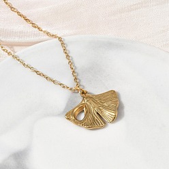 Golden 304 Stainless Steel Ginkgo Leaf Pendant Necklaces, Golden, 15.63 inch(39.7cm)