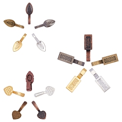 Mixed Color Tibetan Style Alloy Glue-on Flat Pad Pendant Bails, Leaf & Rectangle & Heart, Mixed Color, 90pcs/box