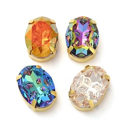 Золотой Шить на горный хрусталь, многожильные звенья из стекла, хрусталя и стразов, с настройками латуни, аксессуары для одежды, граненые, овальные, разноцветные, золотые, 18x13x7.5 мм, отверстие : 1.2 мм