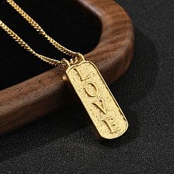 Слово 304 ожерелья с прямоугольными цифрами из нержавеющей стали, реальный 18 k позолоченный, Слово любовь, 16.14 дюйм (41 см)