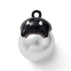Black Halloween Spray Painted Alloy Pendants, with Plastic Pearls, Ghost Charm, Black, 22x16x19mm, Hole: 2mm