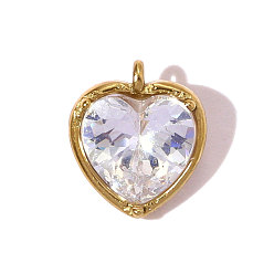 Настоящее золото 18K 304 микро нержавеющей стали прокладывать Цирконом подвески, сердце прелести, ионное покрытие (ip), реальный 18 k позолоченный, 11x10 мм