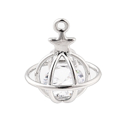 Платина Латунные микропаве прозрачные кубические циркониевые подвески, без кадмия, без никеля и без свинца, планета со звездой, платина, 15x13x11 мм, отверстие : 1 мм