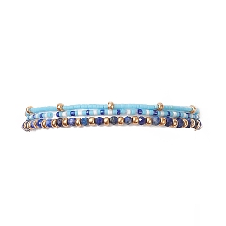 Lapis Lazuli 3Pcs 3 Style Natural Lapis Lazuli & Glass Seed Beaded Stretch Bracelets Set for Women, Inner Diameter: 1-7/8~2 inch(4.8~5cm), 1Pc/style