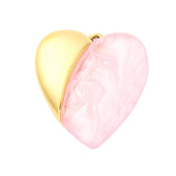 Pink 304 подвески из нержавеющей стали, шарма сердца, cmолой, ионное покрытие (ip), реальный 18 k позолоченный, розовые, 31.5x27.5x5 мм, отверстие : 1.6 мм