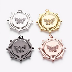 (52) Непрозрачная лаванда Латунные микро проложить кубического циркония подвески, долговечный, плоские круглые с бабочкой, без свинца, без никеля и без кадмия, прозрачные, разноцветные, 33x32x2 мм, отверстие : 3 мм
