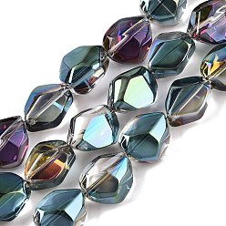 Бледно-бирюзовый Стеклянные бусины с гальваническим покрытием , самородки, бледные бирюзовая, 12x9.5~10x7 мм, отверстие : 1 мм, около 55 шт / нитка, 25.98'' (66 см)