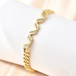 Настоящее золото 18K Латунные браслеты с микропаве из чистого кубического циркония, браслеты из цепочек панцирного плетения для женщин, форма волны, стойки покрытие, долговечный, без свинца и без кадмия, реальный 18 k позолоченный, 7-3/8 дюйм (18.7 см)